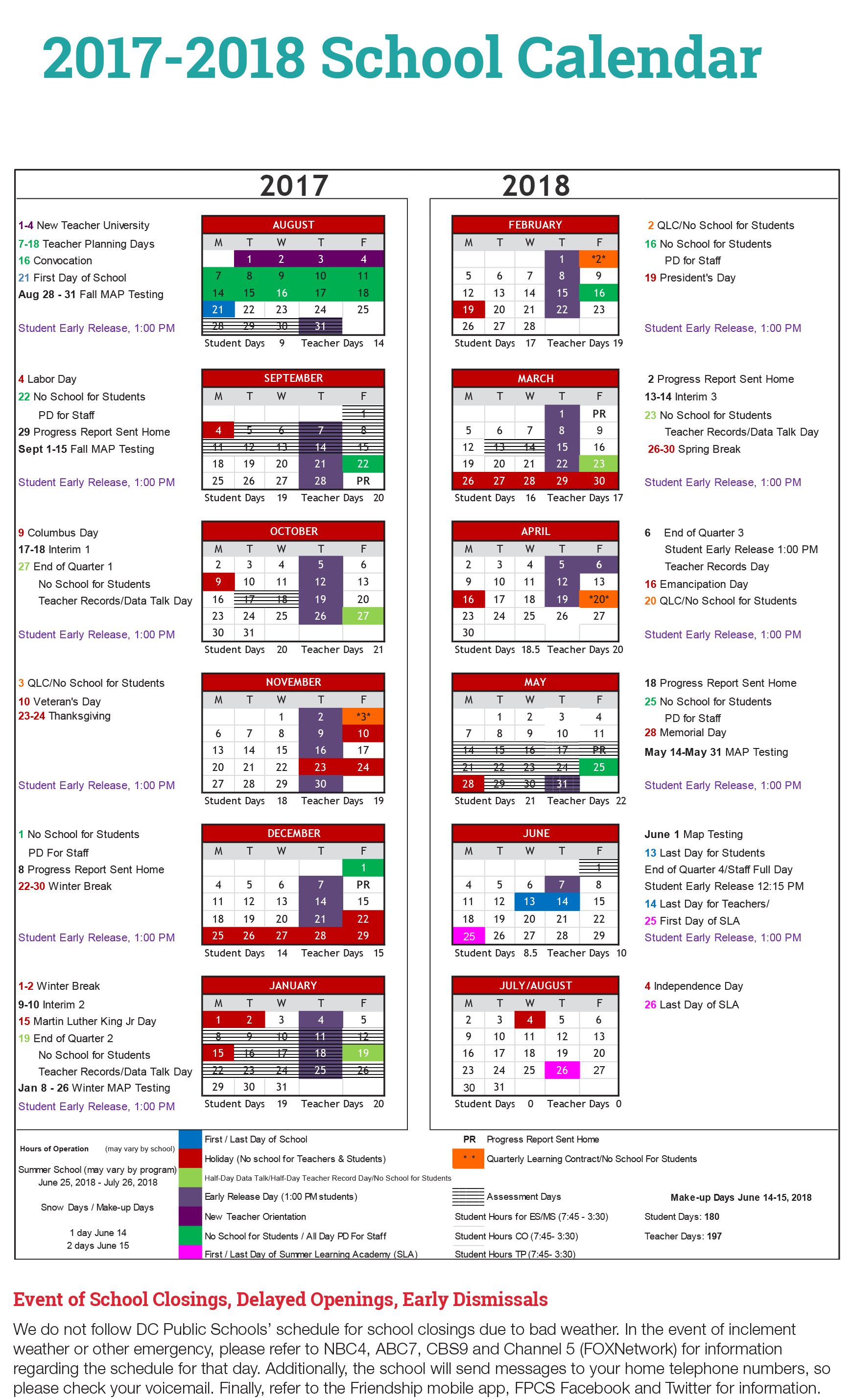 Friendship Collegiate Academy Calendar