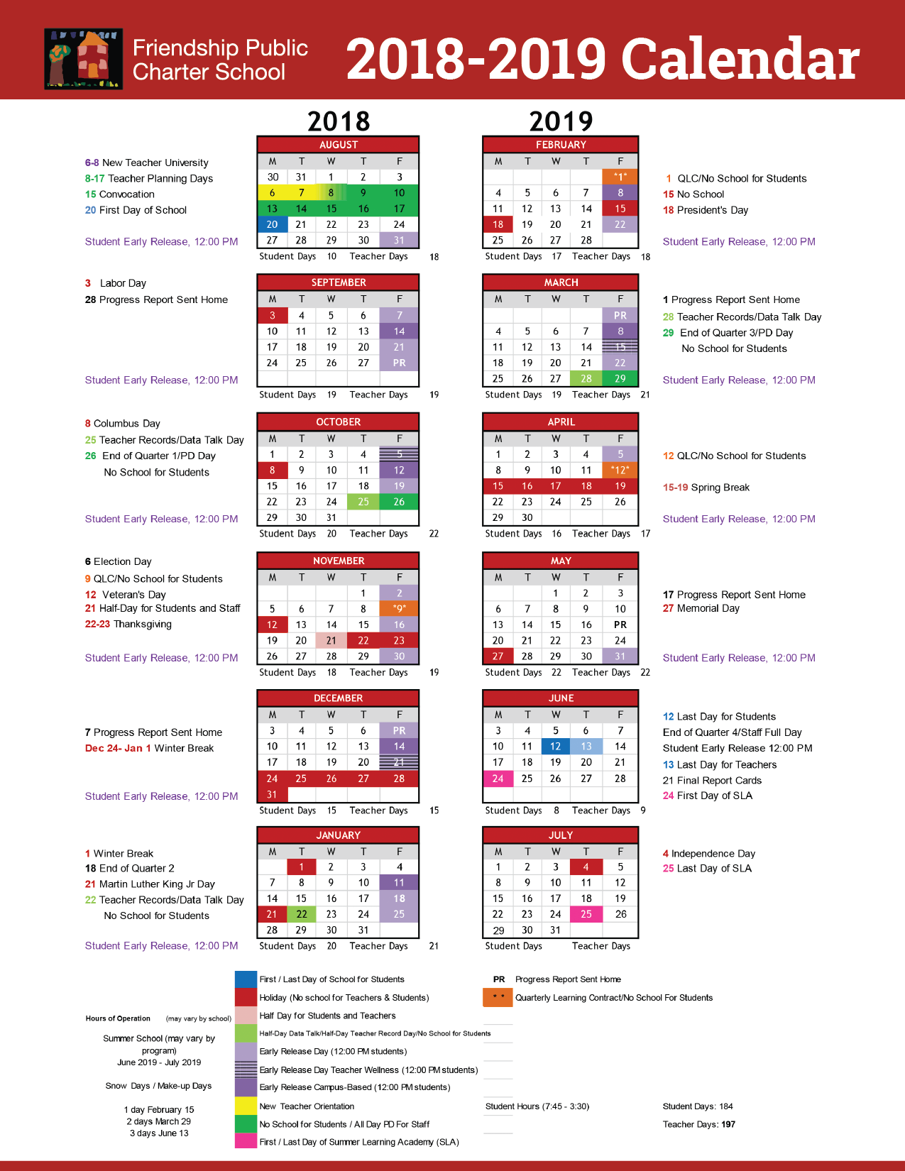 Friendship Collegiate Academy Calendar